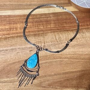 Elegant Silver Necklace with Turquoise Blue Pendant